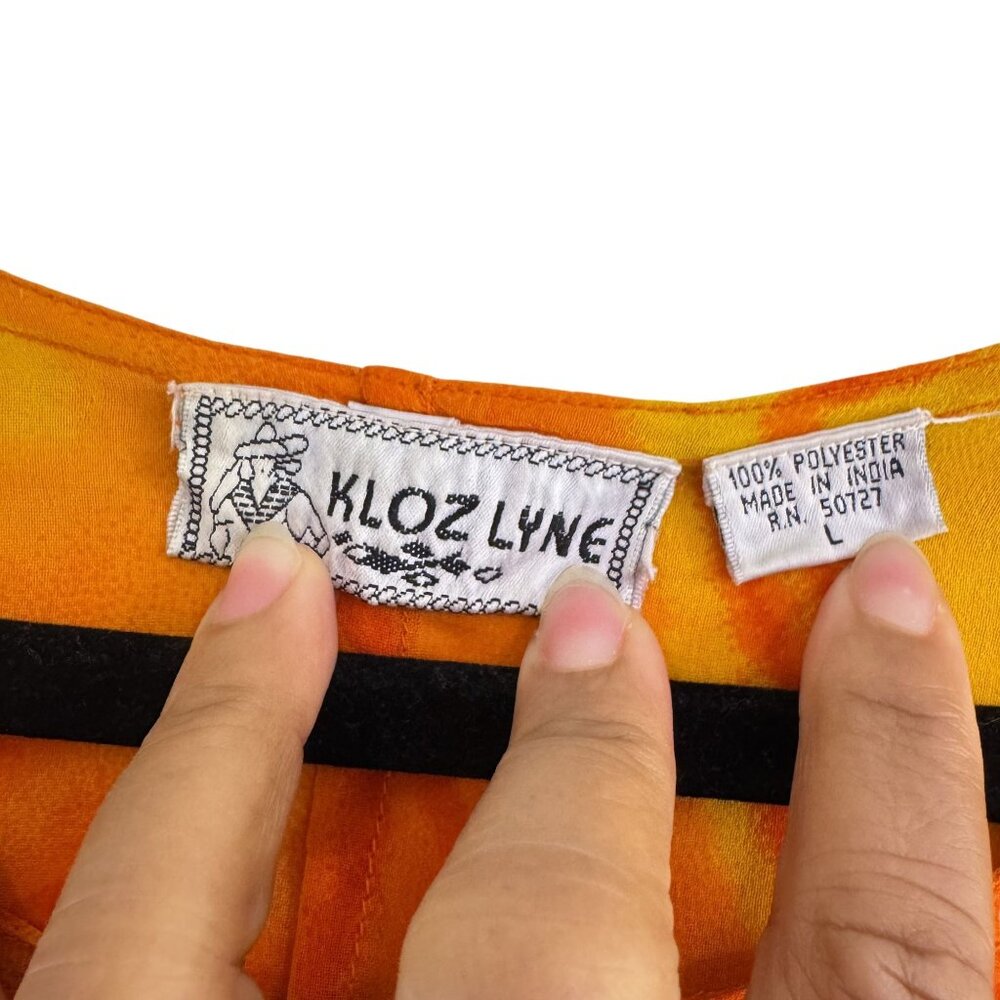 Vintage Kloz Lyne Dress Womens 90s Orange Floral Sheath Overlay Sleeveless Large - Picture 6 of 8